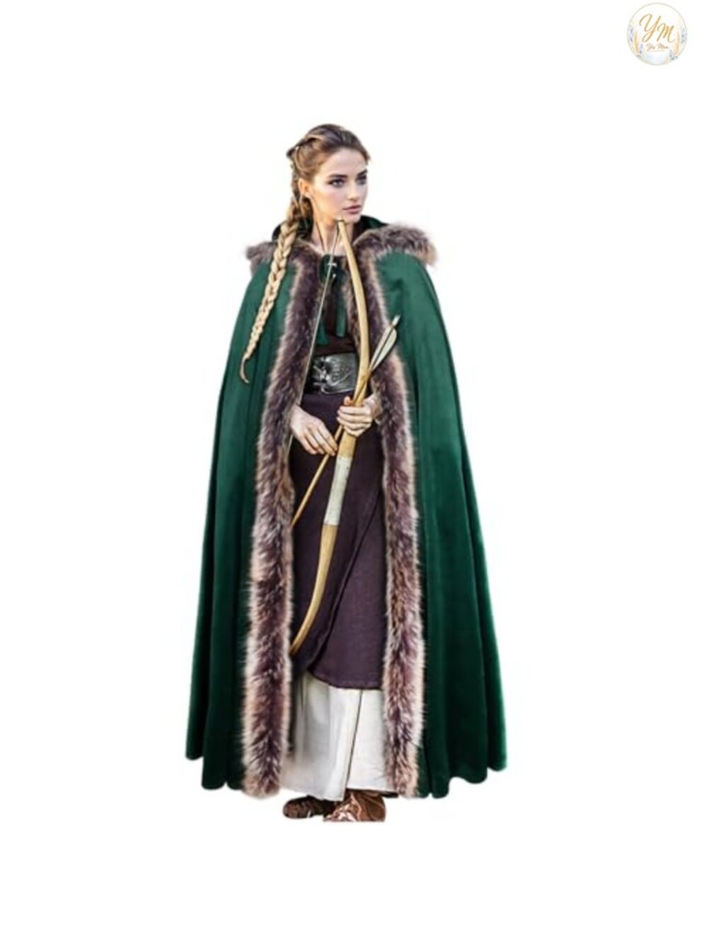 Faux Fur Hooded Viking Cloak Medieval Cape LARP Renaissance Costume